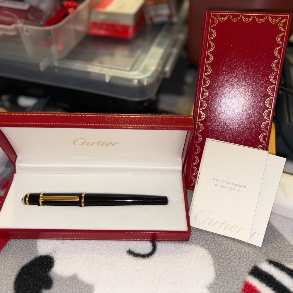 Cartier Diabolo Rollerball Pen-Full Size.Black Composite.Gold Trim.Sapphire Tip.